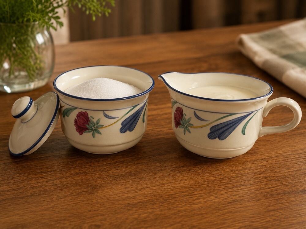 Lenox Poppies on Blue Creamer & Sugar Bowl with Lid Set Discontinued Floral
